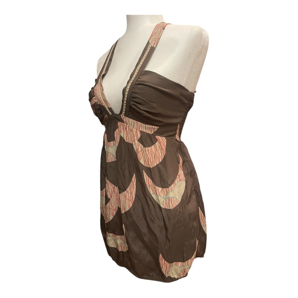 $188 Anthropology Harkham Brown Silk Mini Dress Tunic Medium NWT - Picture 3 of 15